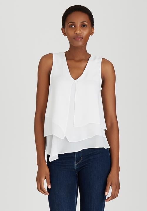 edit - Open Pleat Layer Blouse White