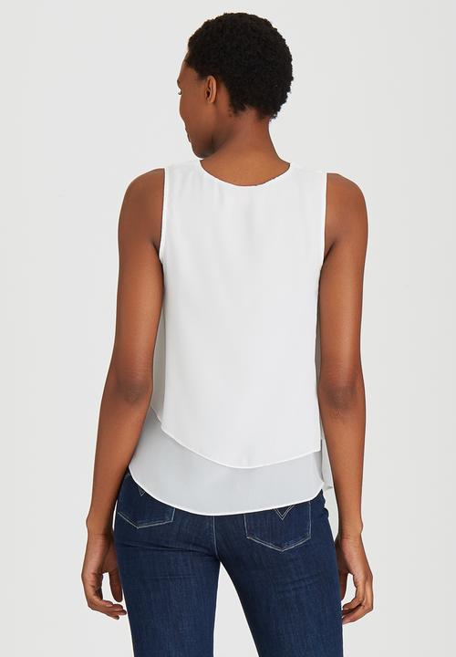edit - Open Pleat Layer Blouse White