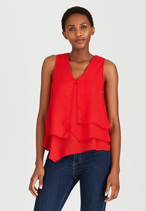 edit - Open Pleat Layer Blouse Red