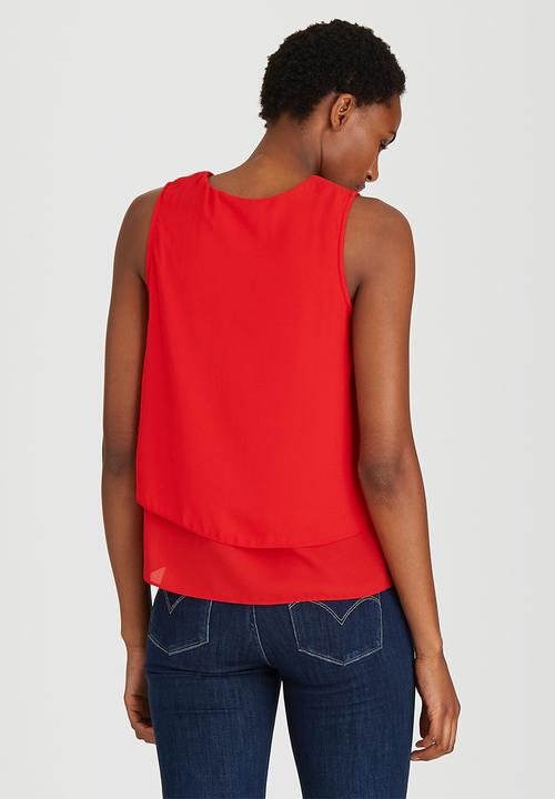 edit - Open Pleat Layer Blouse Red
