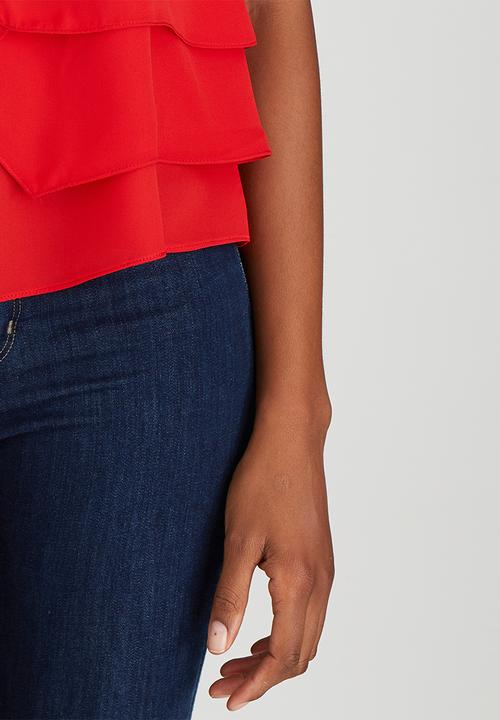 edit - Open Pleat Layer Blouse Red
