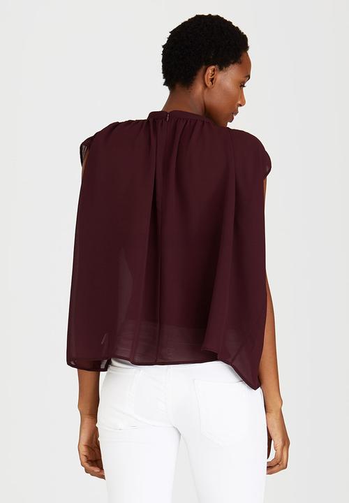 STYLE REPUBLIC - High Neck Blouse Dark Red