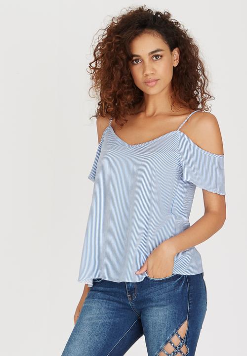 SISSY BOY - Cinthie Stripe Cold Shoulder Top Blue and White