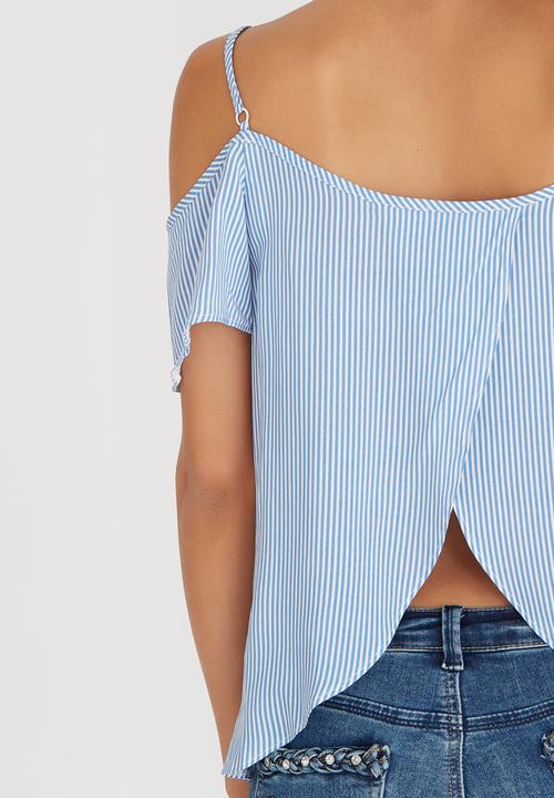 SISSY BOY - Cinthie Stripe Cold Shoulder Top Blue and White