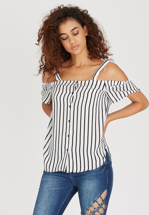 SISSY BOY - Lenny Striped Off-the-shoulder Black and White