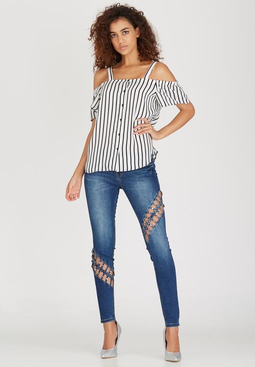 SISSY BOY - Lenny Striped Off-the-shoulder Black and White