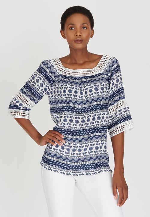 cath.nic - Printed Woven 3/4 Sleeve Blouse Navy