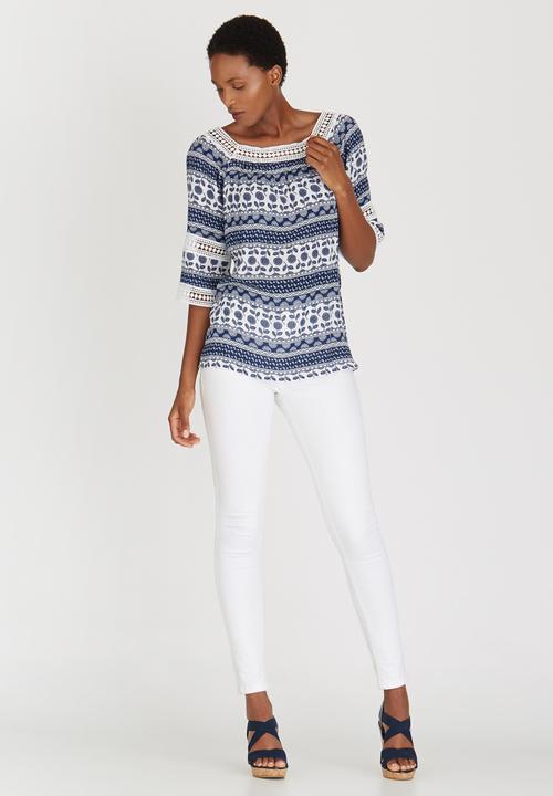 cath.nic - Printed Woven 3/4 Sleeve Blouse Navy