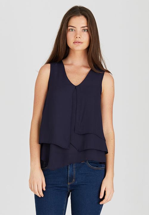 edit - Open Pleat Layer Blouse Navy