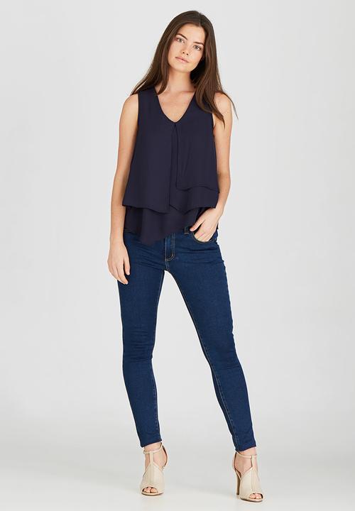 edit - Open Pleat Layer Blouse Navy