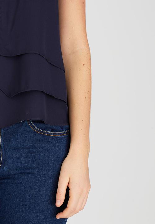edit - Open Pleat Layer Blouse Navy