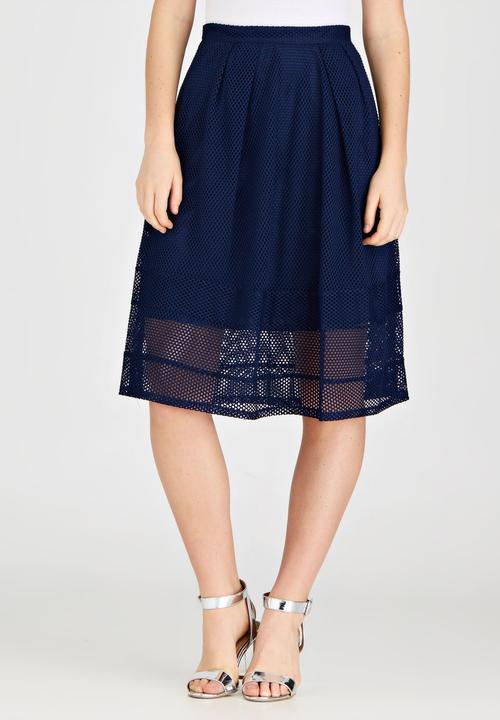 STYLE REPUBLIC - Eyelet Lace Midi Skirt Navy