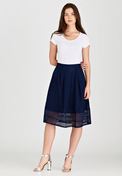 STYLE REPUBLIC - Eyelet Lace Midi Skirt Navy