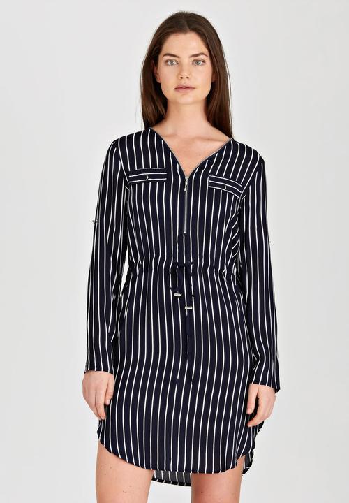 G Couture - Striped Zip-up Tunic Blue and White