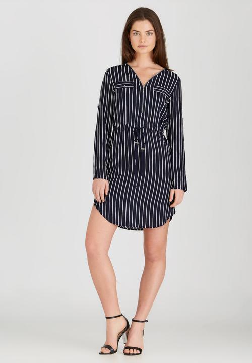 G Couture - Striped Zip-up Tunic Blue and White