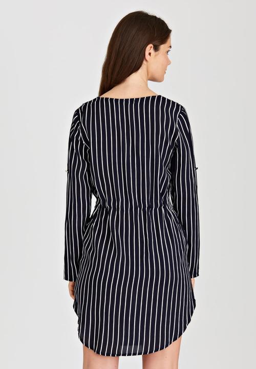 G Couture - Striped Zip-up Tunic Blue and White