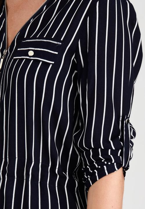 G Couture - Striped Zip-up Tunic Blue and White