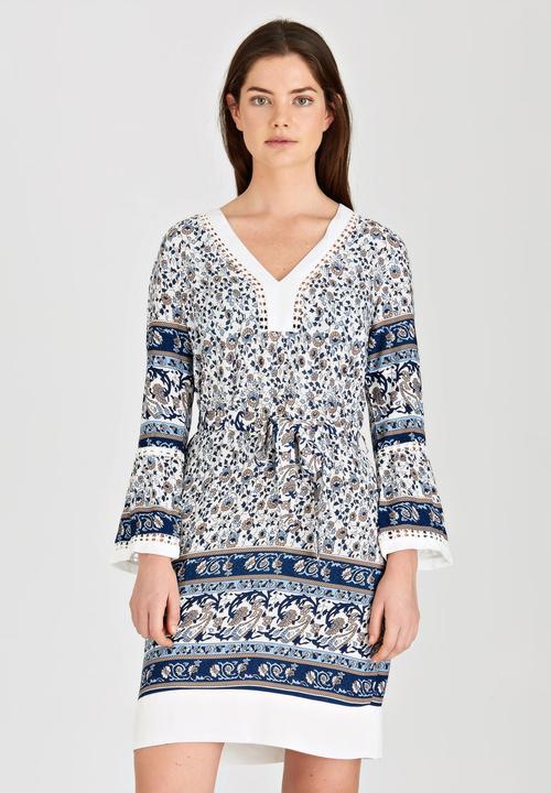 G Couture - V-neck Printed Tunic Mid Blue