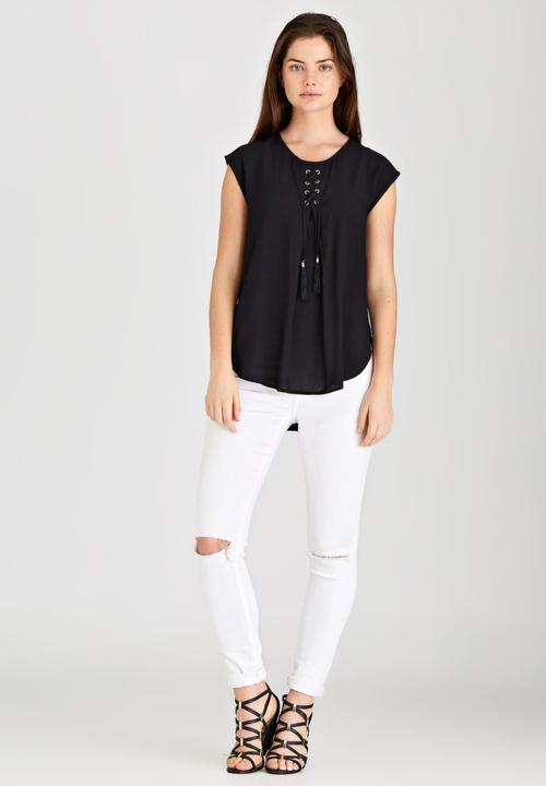 G Couture - Lace-up Pleat Top Black