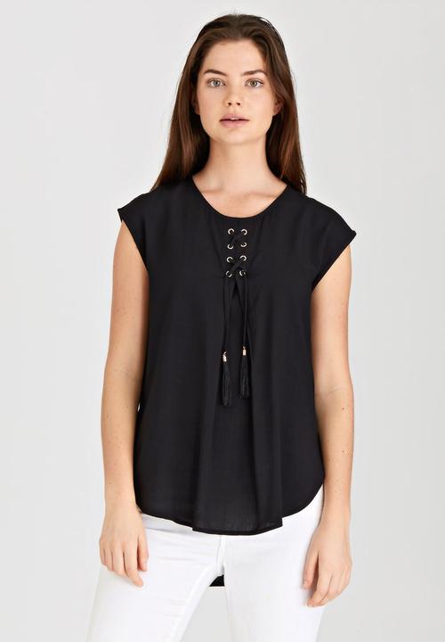 G Couture - Lace-up Pleat Top Black