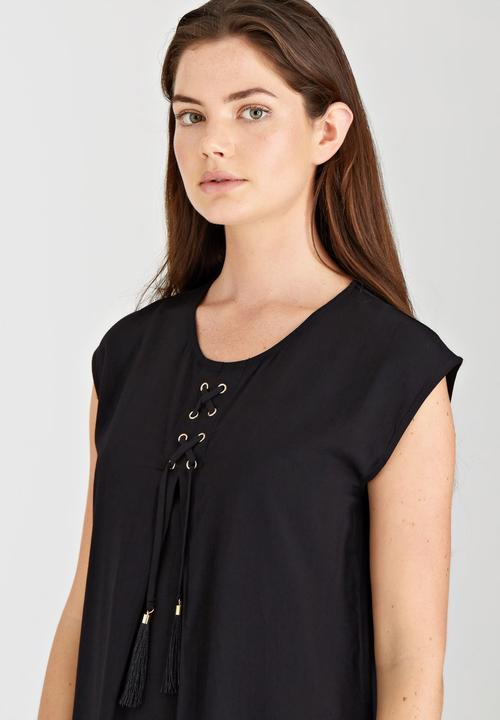 G Couture - Lace-up Pleat Top Black