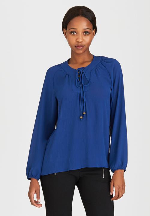 edit - Lace-up Gypsy Blouse Dark Blue