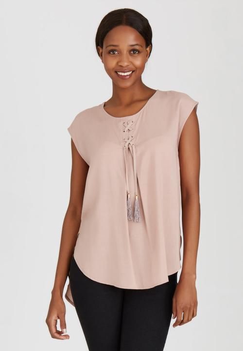 G Couture - Lace-up Pleat Top Pale Pink