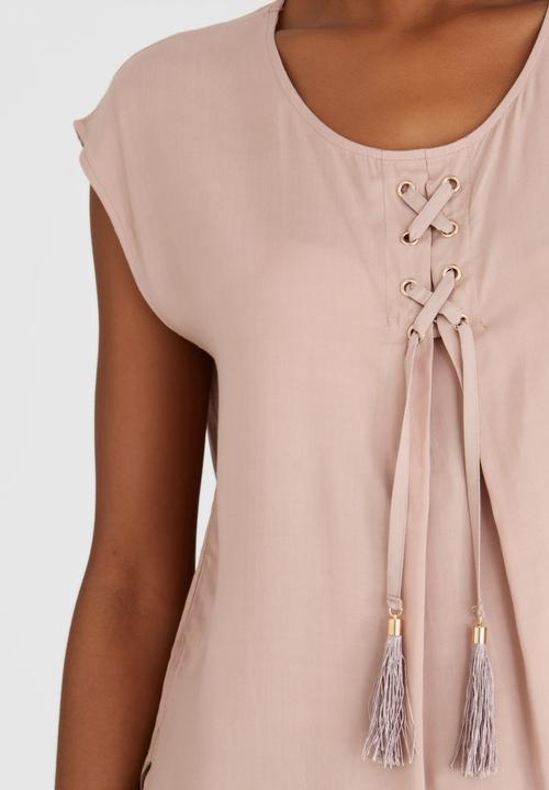 G Couture - Lace-up Pleat Top Pale Pink
