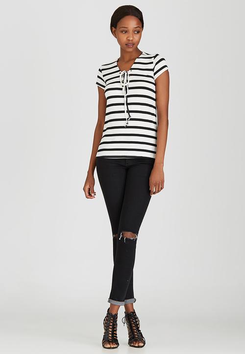 c(inch) - Lace-up T-shirt Black and White