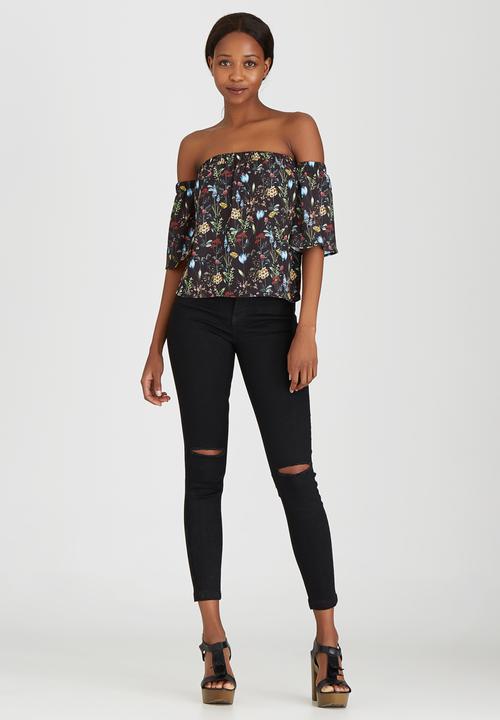 SISSY BOY - Cowgirl Off-the-shoulder Bardot Top Black