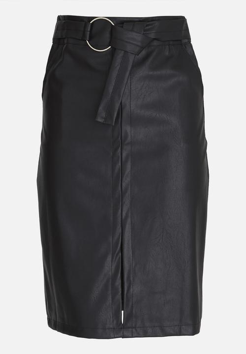 STYLE REPUBLIC - Belted Faux Leather Skirt Black