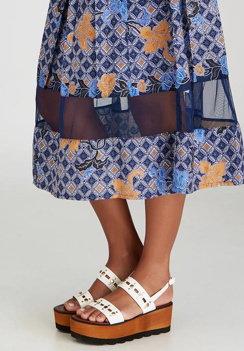 Khanya by Pengelly - Ankara Print Sheer Insert Skirt Mid Blue