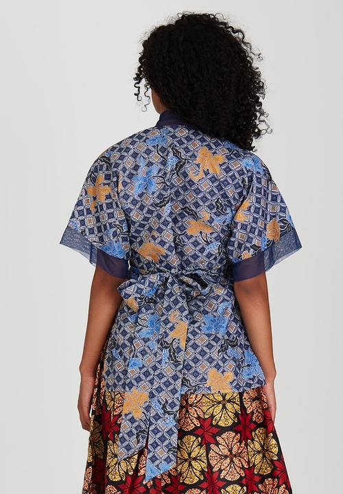 Khanya by Pengelly - Ankara Wrap Kimono Mid Blue