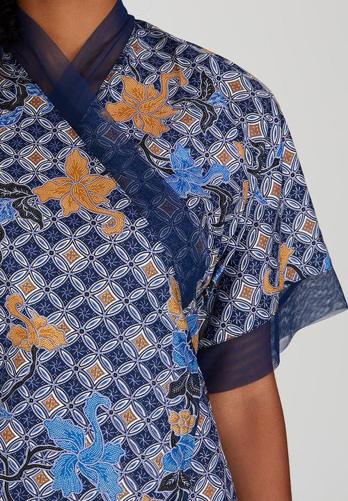 Khanya by Pengelly - Ankara Wrap Kimono Mid Blue
