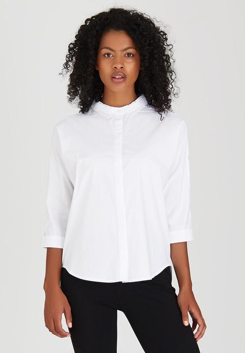 Suzanne Betro - Lace Trim Poplin Shirt White
