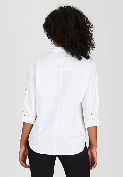 Suzanne Betro - Lace Trim Poplin Shirt White