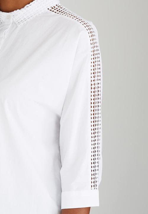 Suzanne Betro - Lace Trim Poplin Shirt White
