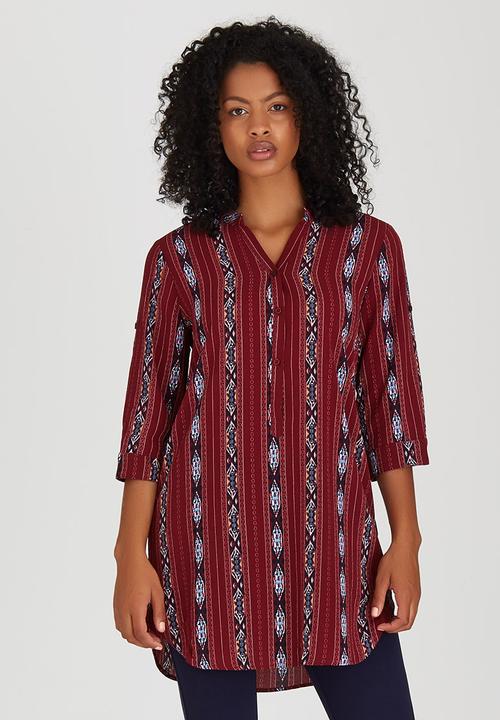 Suzanne Betro - All-over Print Tunic Top Dark Red