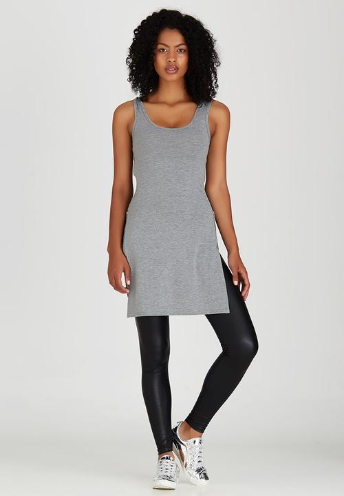 STYLE REPUBLIC - Zip Detail Tank Top Grey Melange