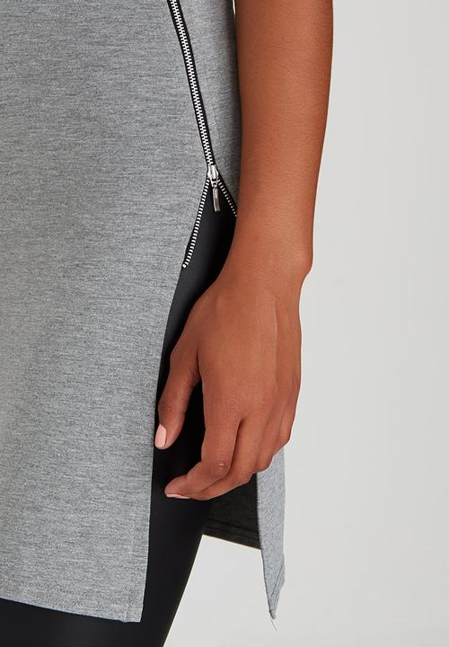 STYLE REPUBLIC - Zip Detail Tank Top Grey Melange