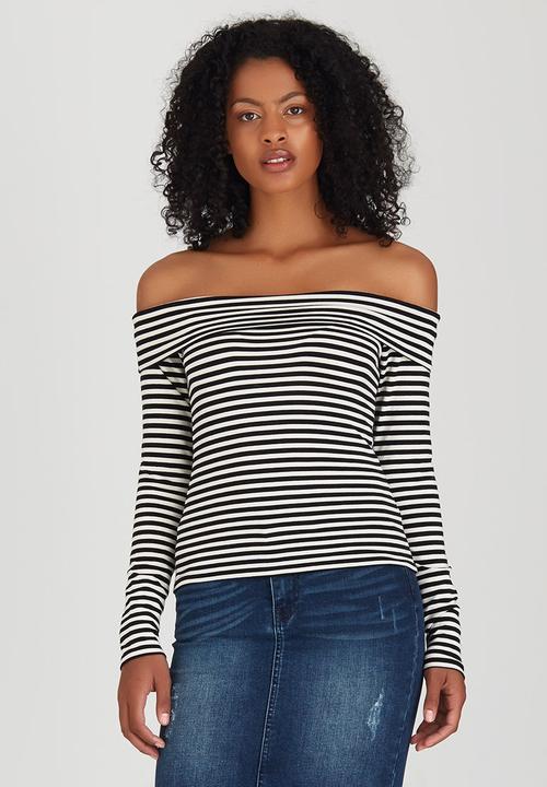 ONLY - Foxy Long Sleeve Drop Shoulder Top Black and White