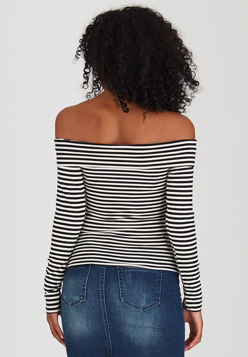 ONLY - Foxy Long Sleeve Drop Shoulder Top Black and White