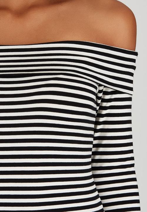 ONLY - Foxy Long Sleeve Drop Shoulder Top Black and White