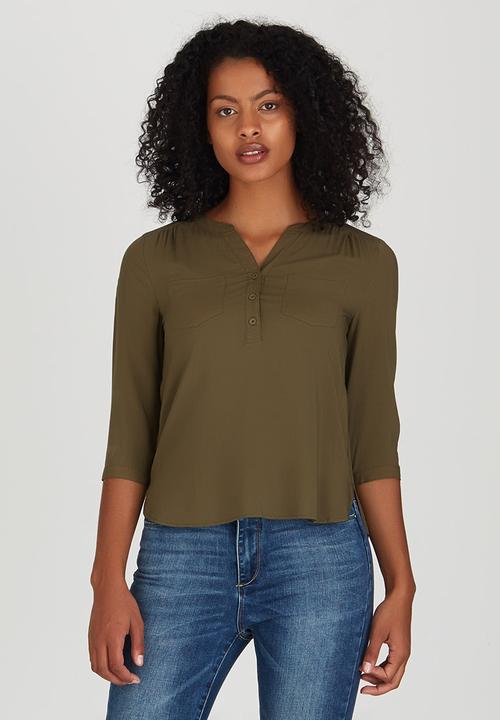 ONLY - Crochet Insert Sleeve Shirt Khaki Green
