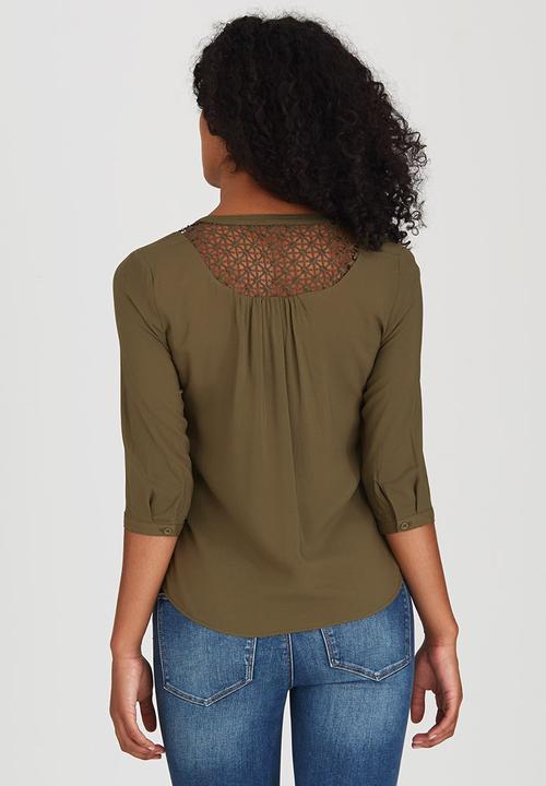 ONLY - Crochet Insert Sleeve Shirt Khaki Green
