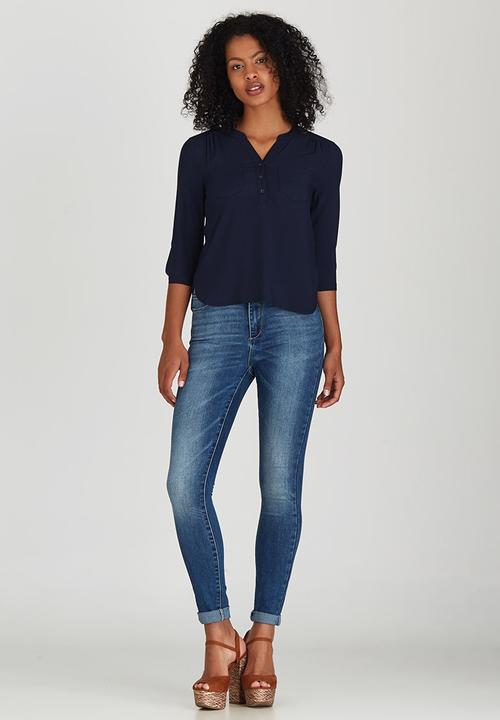 ONLY - Crochet Insert Sleeve Shirt Navy