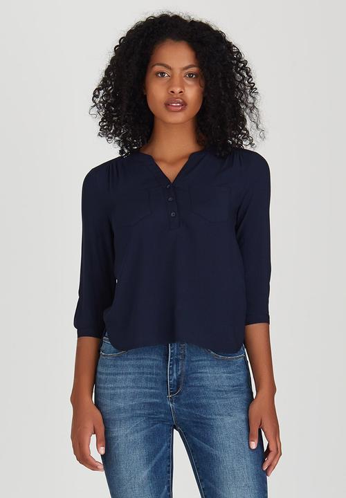 ONLY - Crochet Insert Sleeve Shirt Navy