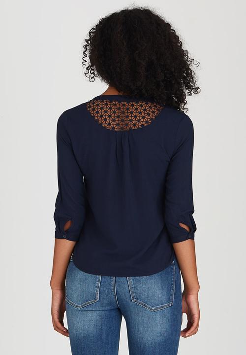 ONLY - Crochet Insert Sleeve Shirt Navy