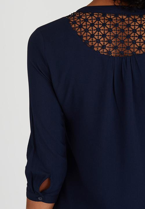 ONLY - Crochet Insert Sleeve Shirt Navy