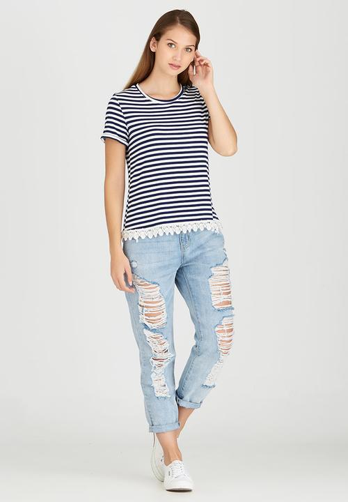 c(inch) - T-shirt with Lace Trim Navy
